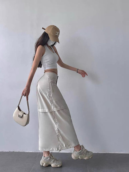 Mo.Studio Mid Length Multi-Pocket Cargo Skirts